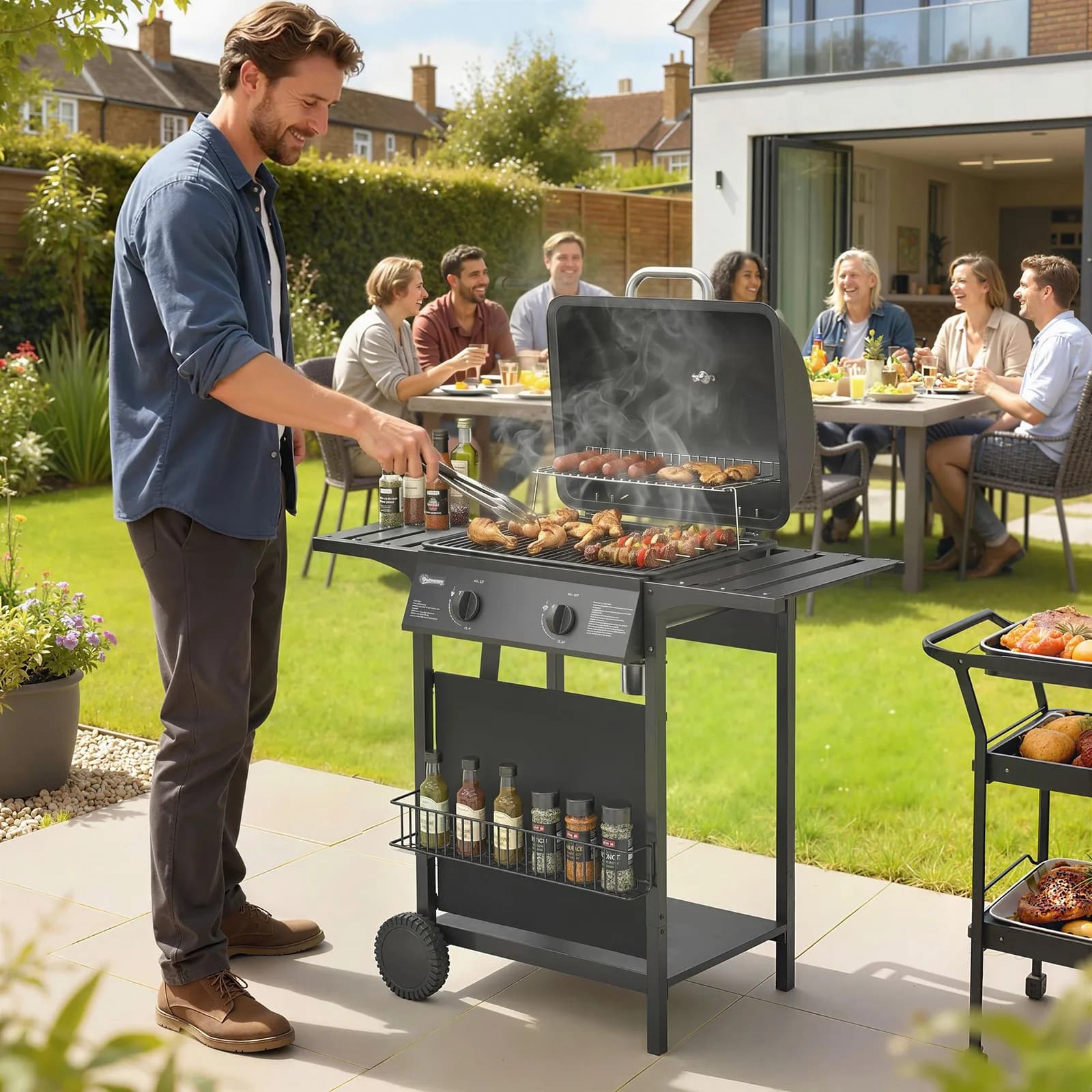 2 Burner Propane Gas Grill, 18000 BTU BBQ Grill with Wheels, Black