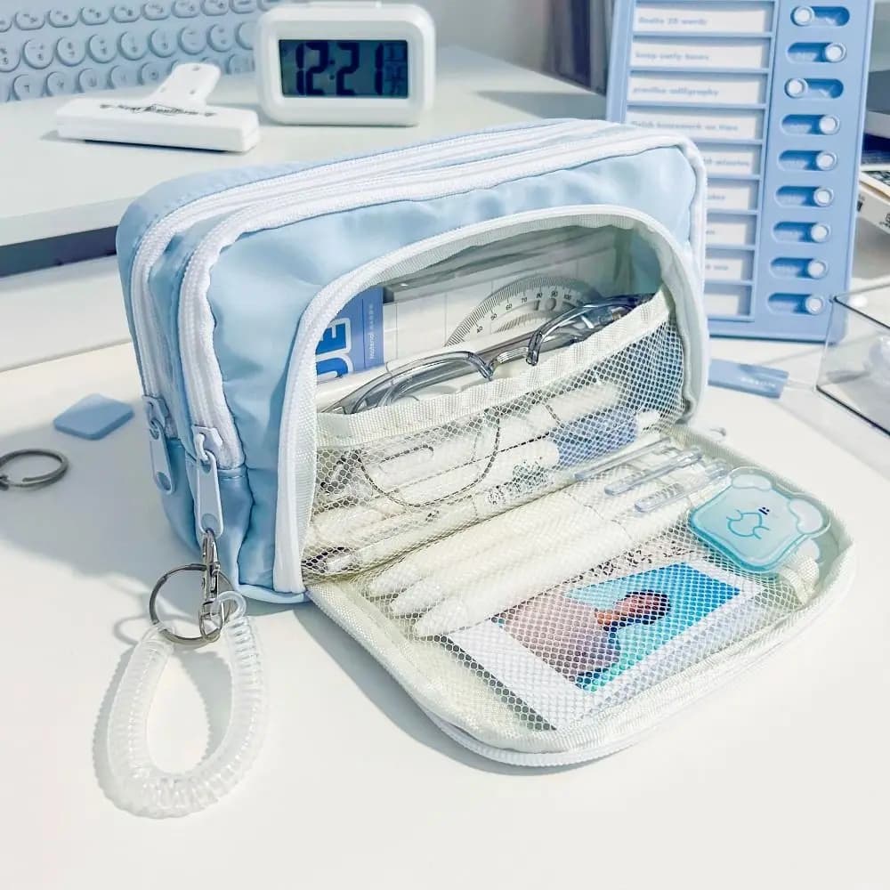 Borsa Multifunzionale per Materiale Scolastico, Astuccio per Cosmetici, Portapenne, Borsa per Cancelleria, Organizzatore da Scrivania