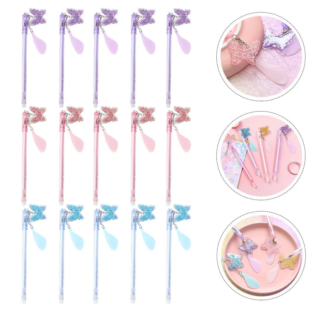 15 Pezzi Penne Gel con Ciondolo a Farfalla, Inchiostro Neutro, Colore Casuale, Sicure, Non Tossiche, Inchiostro a Base d'Acqua, per Scrittura Creativa, Studenti e Ufficio