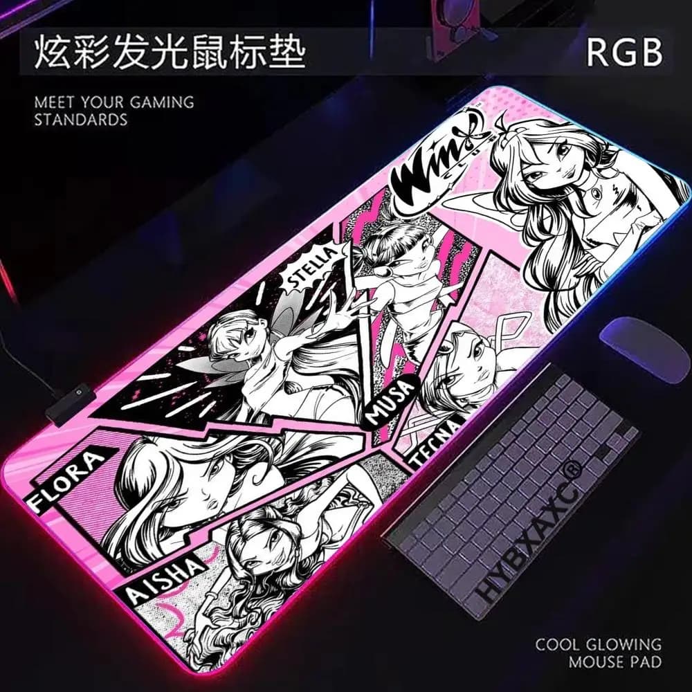 RGB LED HD Girl W-Winx Clubs Mouse Pad Gaming Deskmat Sakura Mousepad Anime Office Carpet Gamer Keyboard Computer Desks HYBXAXC