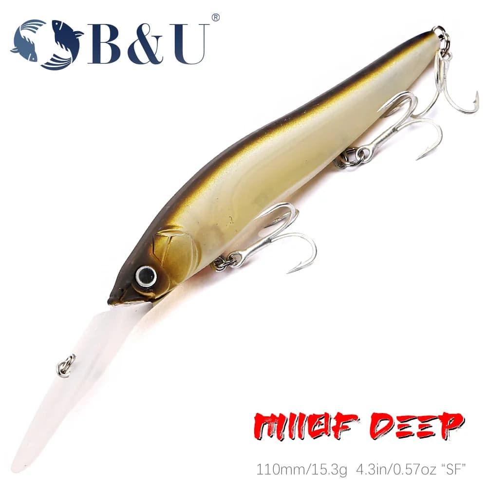 B&U 110mm Immersione Profonda Lento Galleggiante Minnow Wobbler Richiamo Artificiale Esca Dura Crankbait Bass Pike Walleye Pesce Persico Attrezzi da pesca