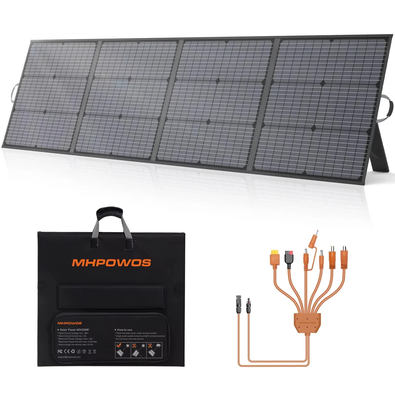 220 W MHPOWOS portable solar panel for power station, high efficiency 23.5% folding solar panel charger for camping camper emergency