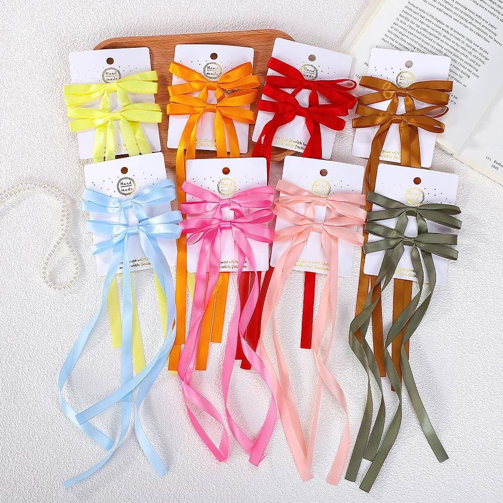 2 pezzi forcina per capelli con fiocco per donna fermagli per capelli con nastro per ragazze copricapo nero bianco con fiocco Clip superiore per bambini accessori per capelli femminili