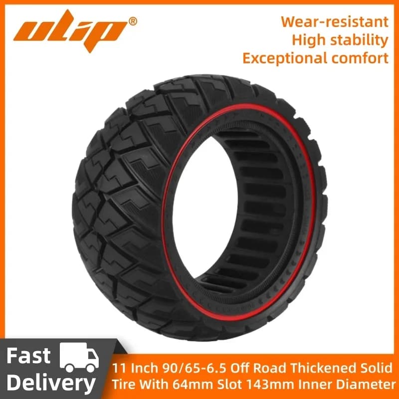 Pneumatico solido fuoristrada Ulip da 11 pollici 90/65-6.5 con slot da 64 mm Diametro interno 143 mm Parte scooter elettrico resistente all'usura ispessita