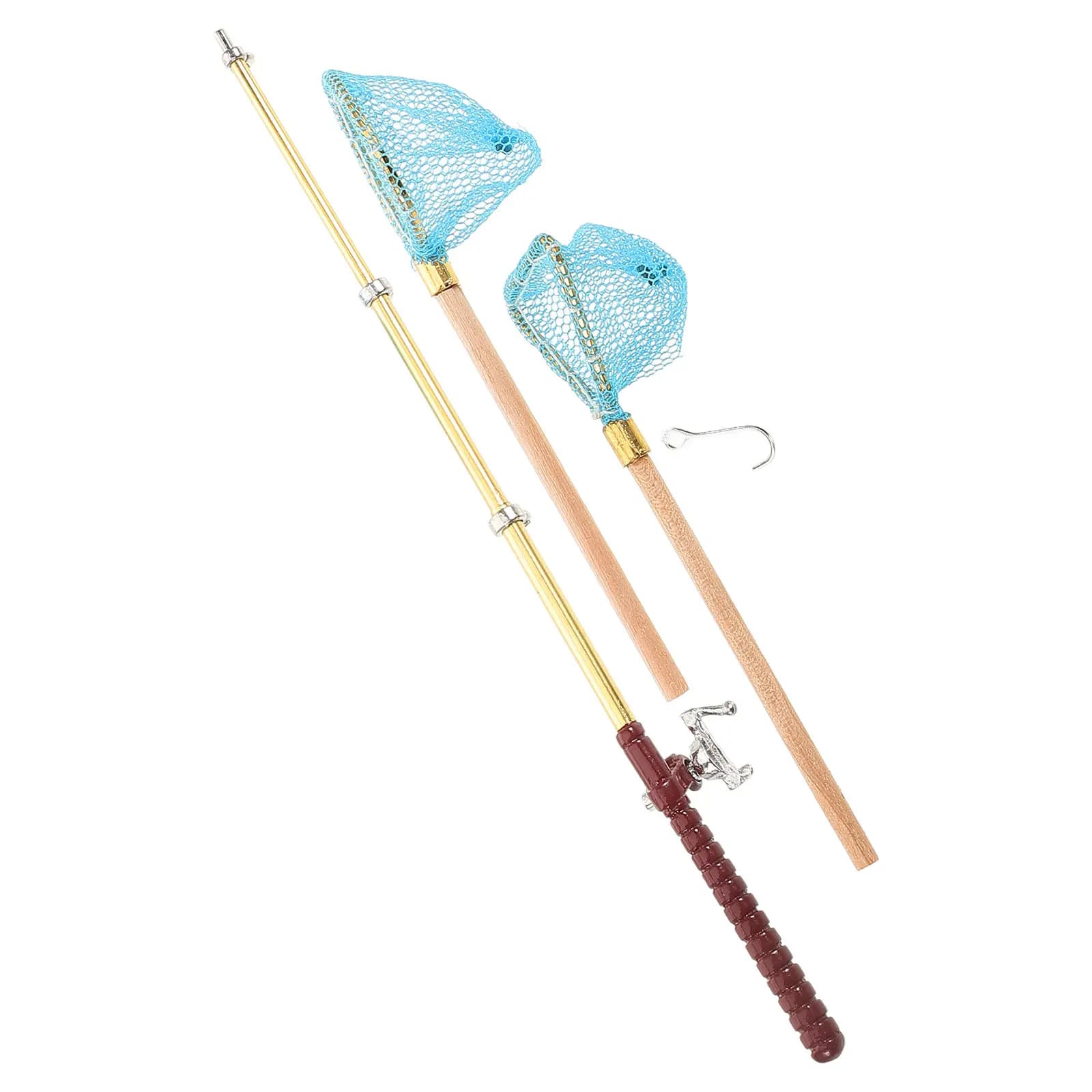 Set di Mini Canne da Pesca per Bambini, Canna da Pesca in Miniatura con Rete per Decorazione Casa delle Bambole, Accessori Micro per Scenari e Artigianato