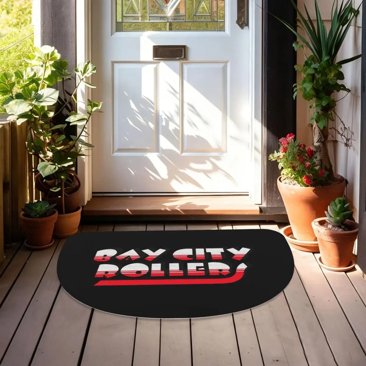 Bay City Rollers Music Band Soft Flannel Half Round Doormat Non Slip Bathroom Mat Absorbent Floor Carpet for Living Room