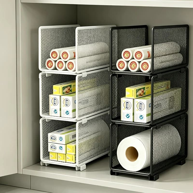 Stackable Kitchen Storage Baskets,Organizer for Kitchen Paper,Spice Jars,Household Cabinet Storage, Organization Accessories Set