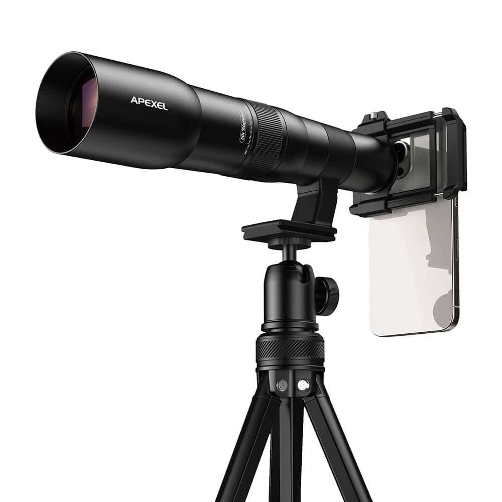 Teleobiettivo APEXEL 50x per iPhone tutti i telefoni con clip universale e treppiede, telescopio monoculare per la fotografia della fauna selvatica lunare
