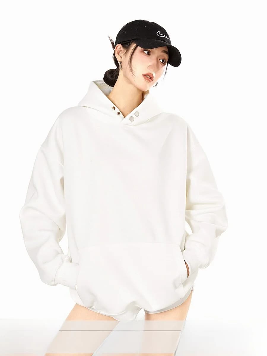American Retro White Hoodie Women's Loose Casual Outerwear Spring New Style Lazy Style Cotton Polyester Blend Long Sleeve