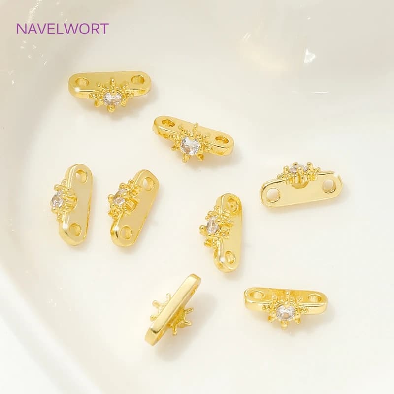 5/10Pcs Brass Separators Beads Findings 18K Gold Plated Inlaid Zircon 2 Hole Separators For Beads,For DIY Bracelets Accessories