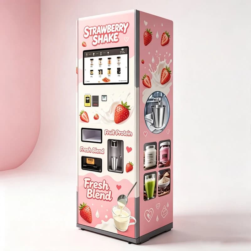 Strawberry Protein Shake Vending Machine Touch Screen Powder Mixing Milk Tea Beverage Automatic Dispenser Customized