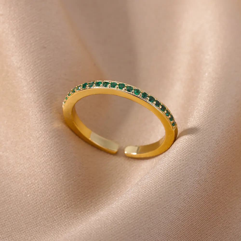 Anelli verdi con zirconi per donna, in acciaio inossidabile, colore oro, anello regolabile, fidanzamento, matrimonio, regalo di Natale