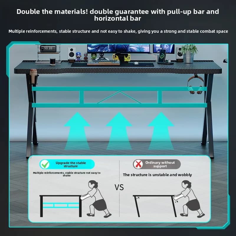 Work Desk by Gaming Robusta with Two Levels Divisible Plan, Home Mountable Monitor Support, Solid Wood Computer Desk with Carbon Fiber Finish