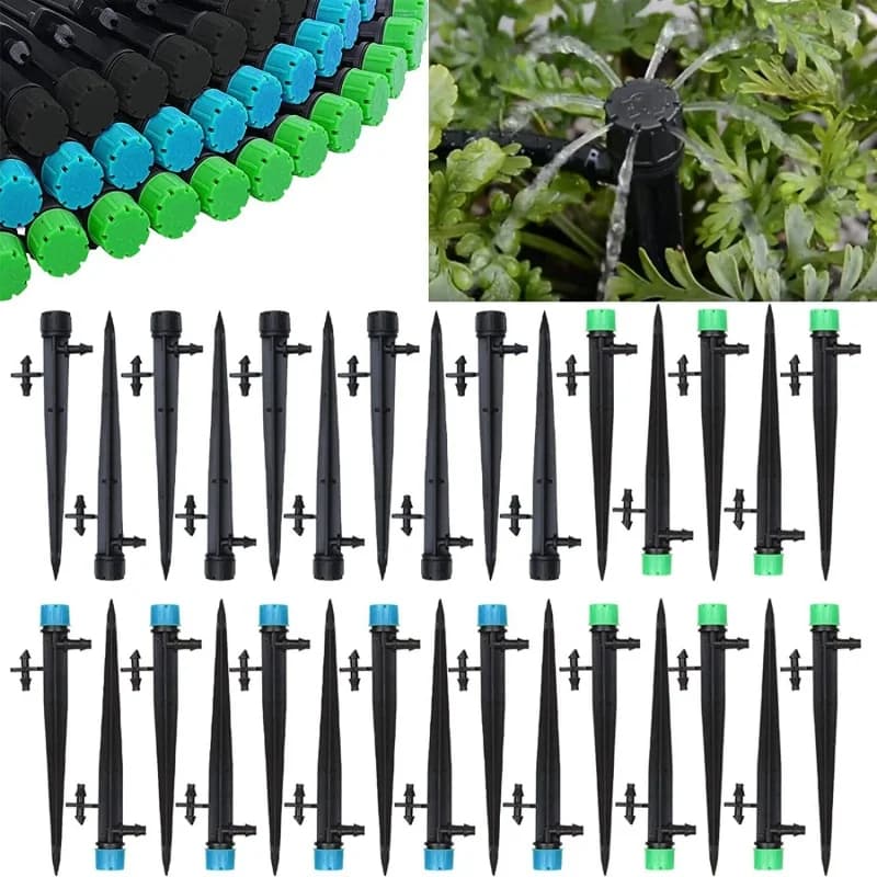 Tubo gocciolante in PE con ugelli regolabili a 360 gradi per irrigazione a goccia di giardini, aiuole e piante.