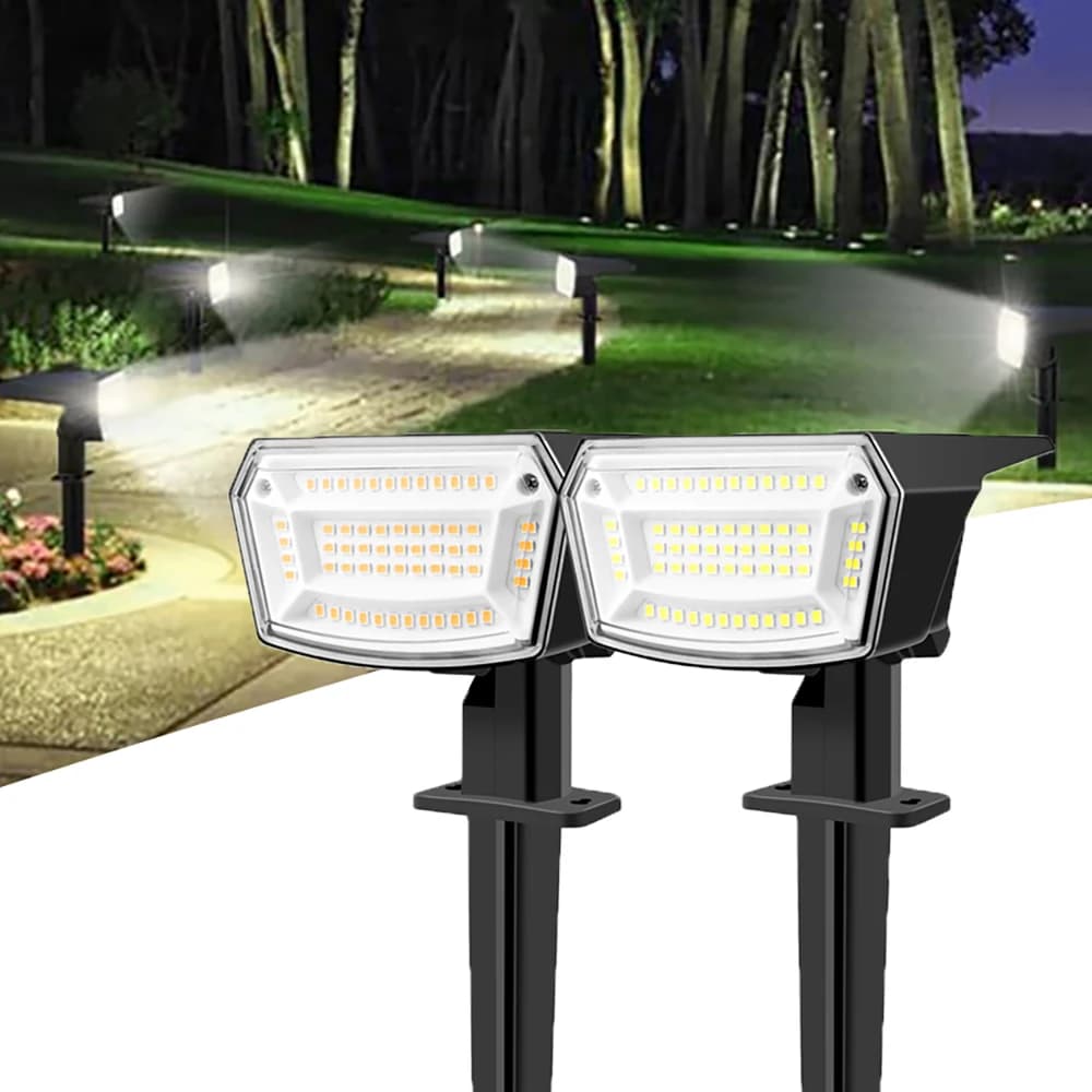 Solar Spot Lights Outdoor IP65 Waterproof 2700K-6500K 3 Brightness Lighting Modes Landscape Lamp for Garden Yard Pathway Tree