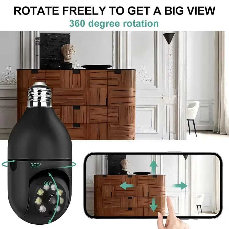 Nuova Telecamera IP di Sorveglianza WiFi 4MP con Lampadina E27, Tracciamento Automatico, Visione Notturna a Colori, Monitoraggio Video di Sicurezza per Interni