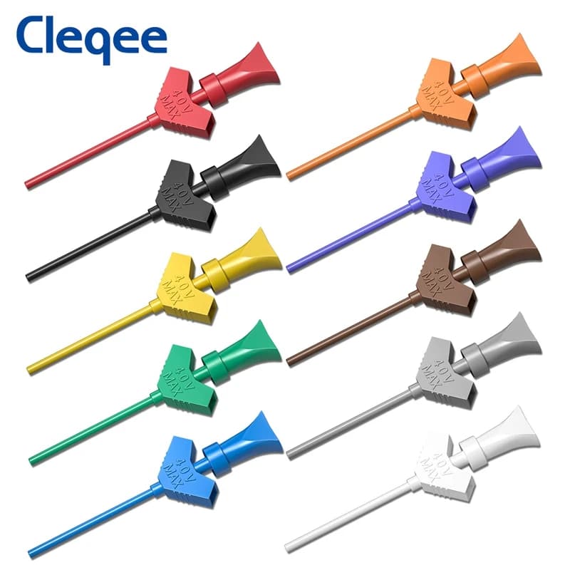 Cleqee P5003 10 pz SMD IC Prova Gancio Clip Mini Grabbers Per Dupont Jumper Wire FAI DA TE Tagliere Oscilloscopio Analizzatore Logico