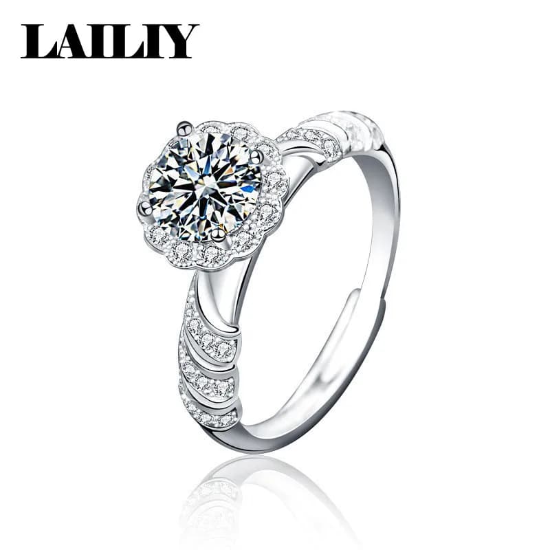 LAILIY925 Sterling Silver Wedding Birthday Gift Party 1Carat Eight Hearts Eight Arrows Adjustable Ring for Women Fashion Jewelry