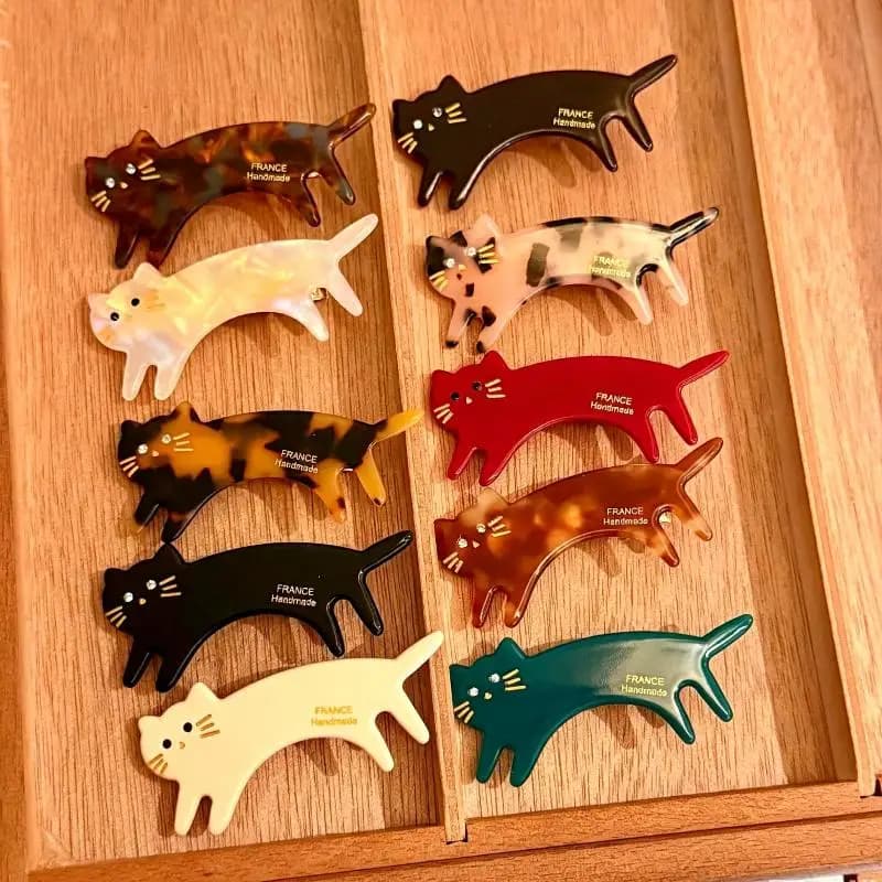 Cute Cartoon Cat Acetate Hair Claw Clip Ins Style Hair Barrette Non Slip Side Bangs Hair Accessory For Women Daily Wear
