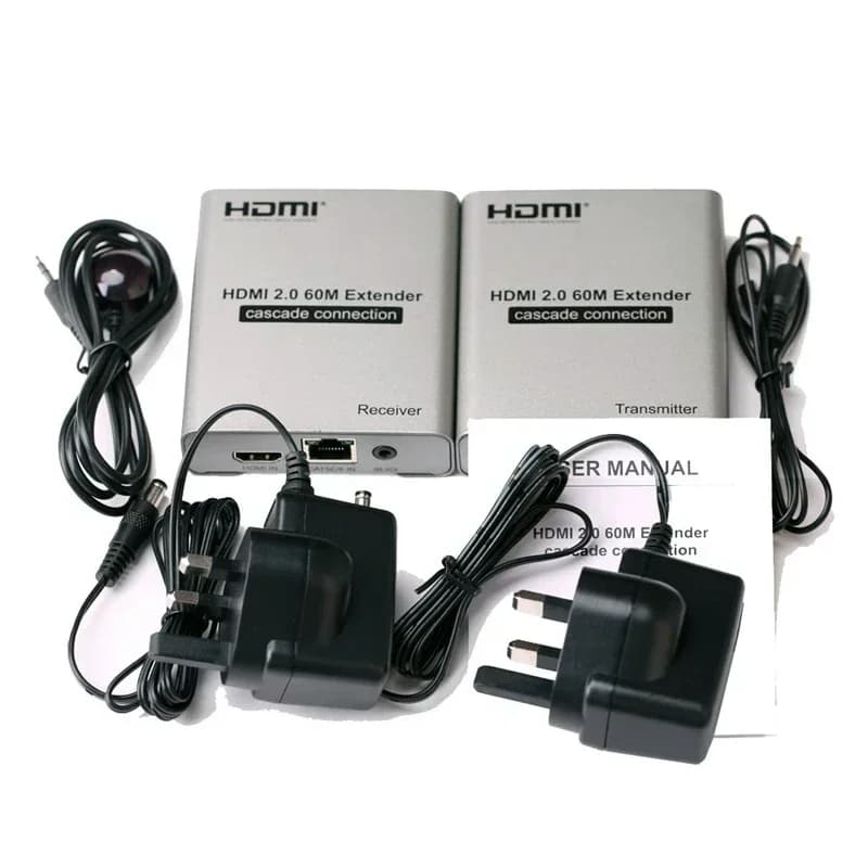 HDMI 2.0 4K 60HZ 60M HDMI extender on RJ45 Ethernet Lan CAT5e Cat6 Cable Waterfall Connection for PC A TV Transmitter Receiver