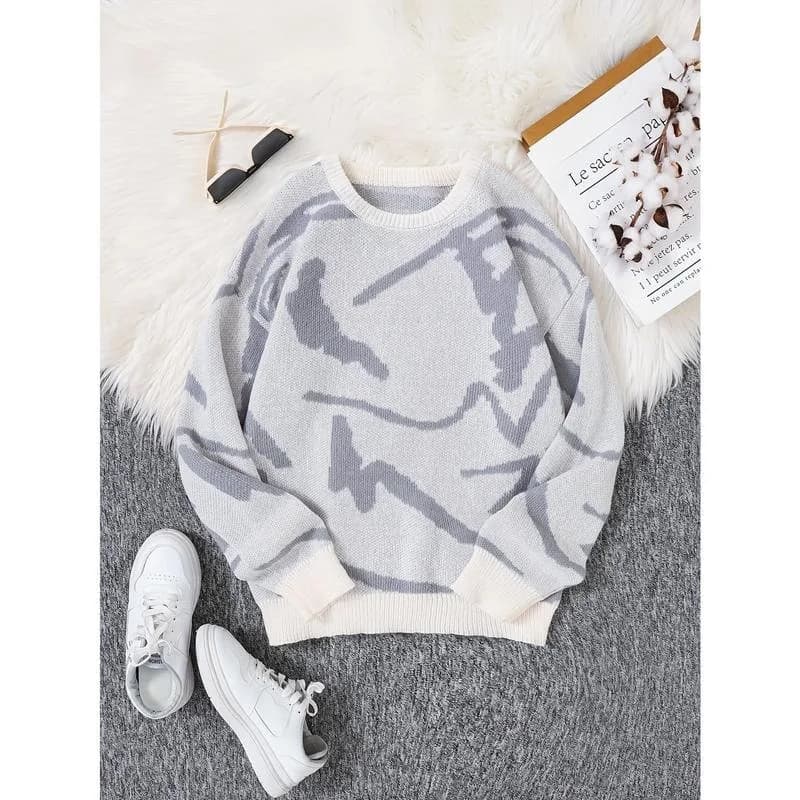 Felpa Oversize in Maglia a Maglia Grossa con Cappuccio, Motivo Animale, Non Restringe, Collo Rotondo, Collezione Donna Primavera 2026