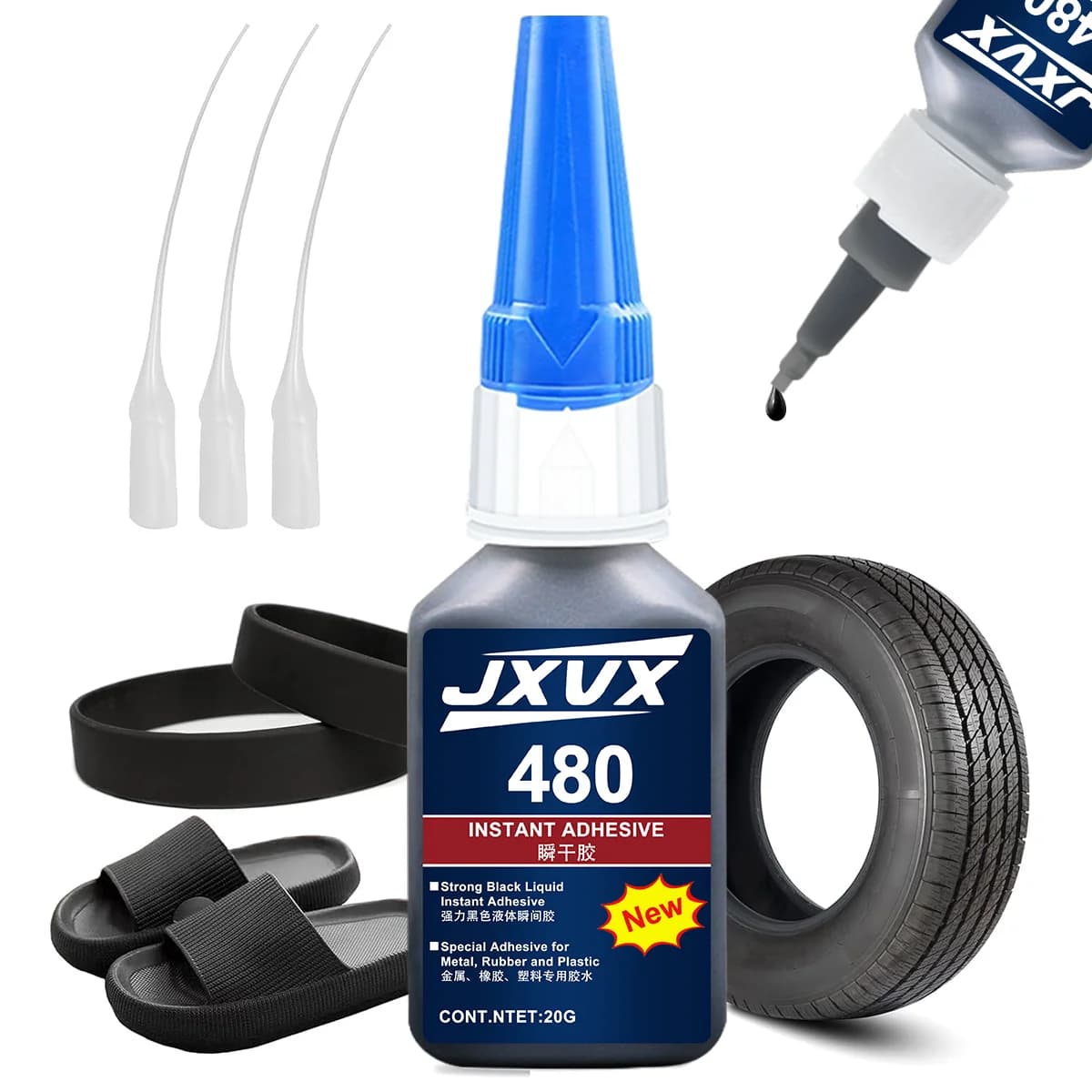 Black Super Glue 480, Fast-Drying Black Cyanoacrylate for Leather, Rubber, Tires and Plastic. High-Strength Liquid Glue, Crack Repair, Contact Mobile Phone Tablet Repair Adhesive