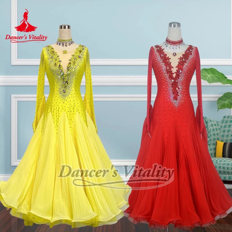 Donne adulte a forma di V Indietro Danza sociale Gonna a pieghe Pendolo Prestazioni Grande abito altalena Valzer Outfit Vitality ballerina personalizzata