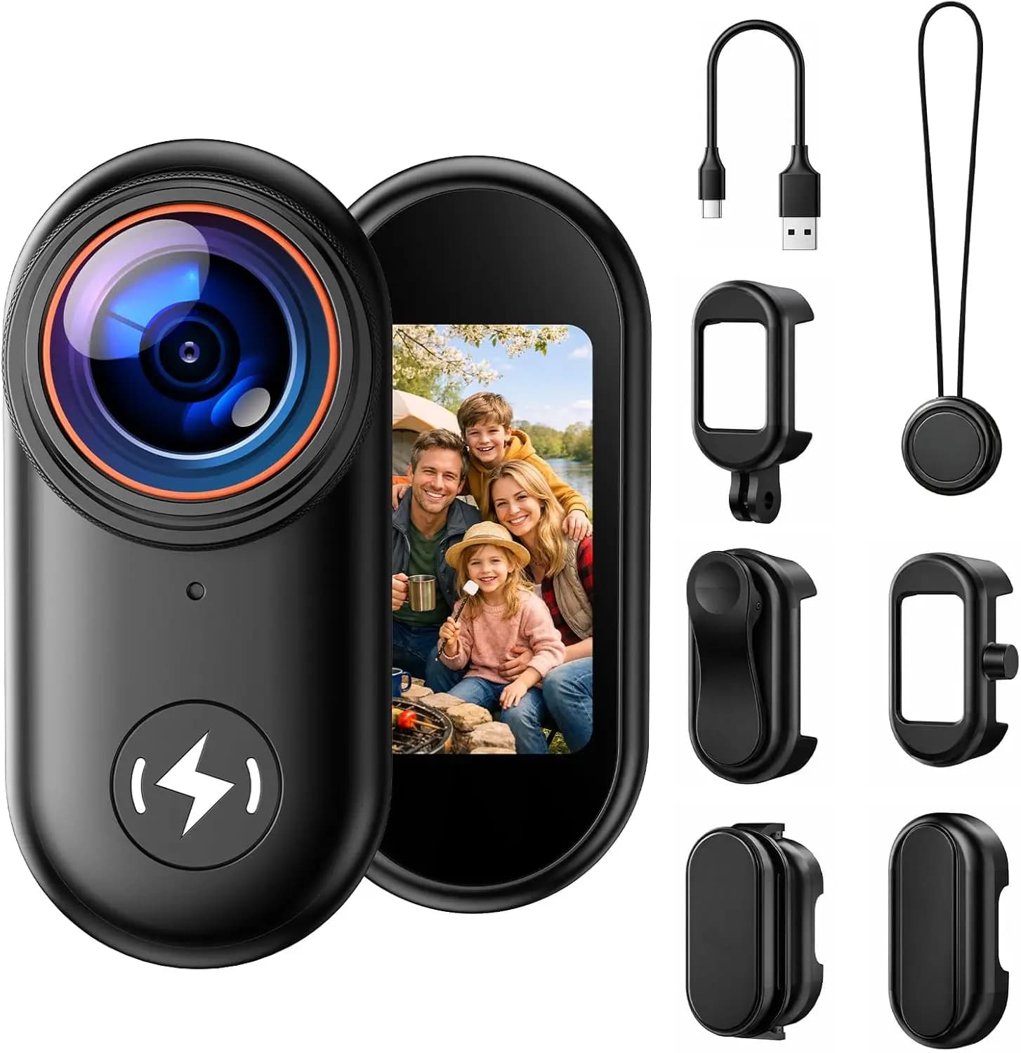 Mini Telecamera 4K con Scheda da 64GB, Display da 1,47'', Supporto Magnetico, Controllo WiFi tramite App per Vlogging, Viaggi, Sport e Sicurezza