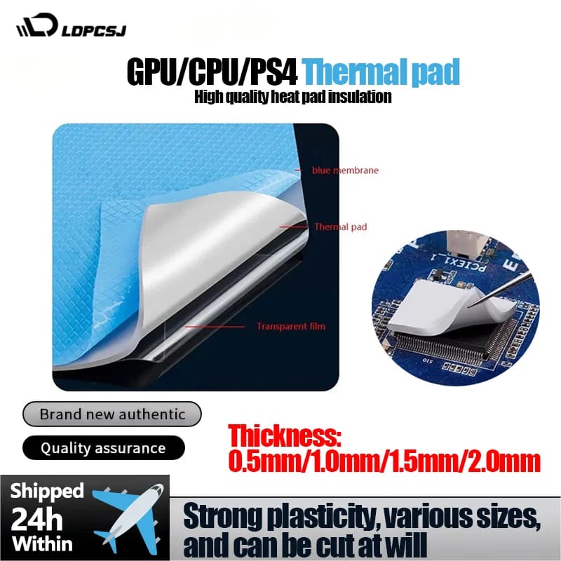 LDPCSJ High Performance 24W/mK Thermal Conductive Silicone Cooling Pad Various Sizes Heat Transfer Heatsink Mat Low Hardness Interface Material Great For CPU GPU Gaming PC Notebook Laptop And PS5 Console Efficient Thermal Management Hardware Repair Access