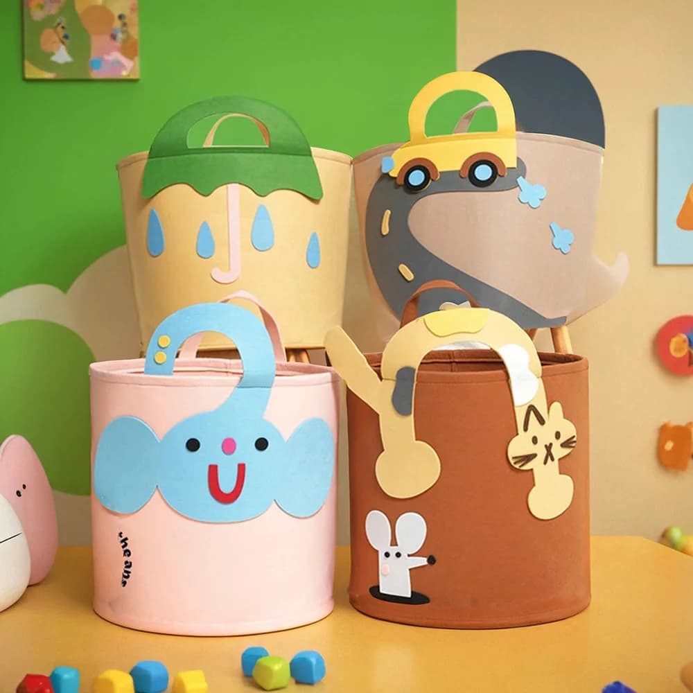 Cartoon Animal Storage Baskets Large Capacity Foldable Toy Organizer Bin with Handle for Kids Room Home Nursery Organization