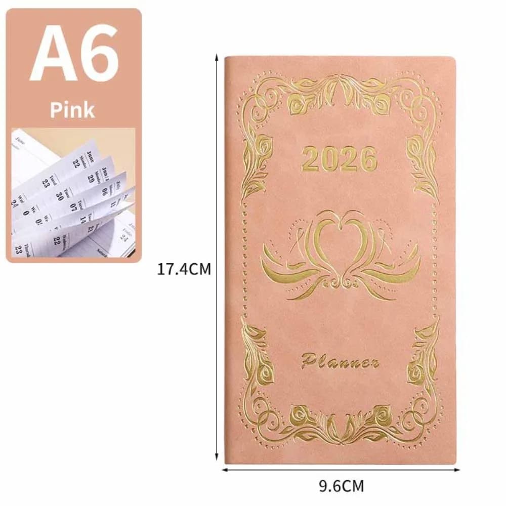 Agenda Planner 2026 in Pelle PU, 200 Pagine Completamente in Inglese, Formato A6, Resistente all'Usura