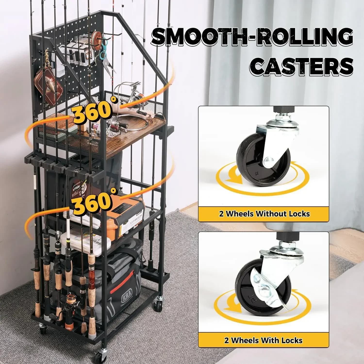 Cross-border Dedicated Garage Fishing Pole Rack Fishing Gear Storage Up To 12 Tackle Box Storage Rack Fishing Cart