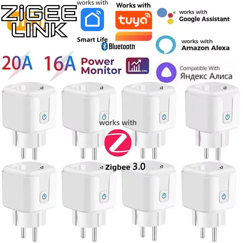 Smart WiFi/ZigBee 3.0 socket with Tuya Technology, EU 16A/20A socket with Consumption Monitoring, Timer and Vocal Remote Control Alexa Google Home