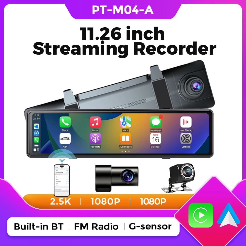 11.26 inch mirror camera Dash Cam 2K Front and 1080P Cam inner for car Mirror Carplay Android Auto BT AUX Radio FM