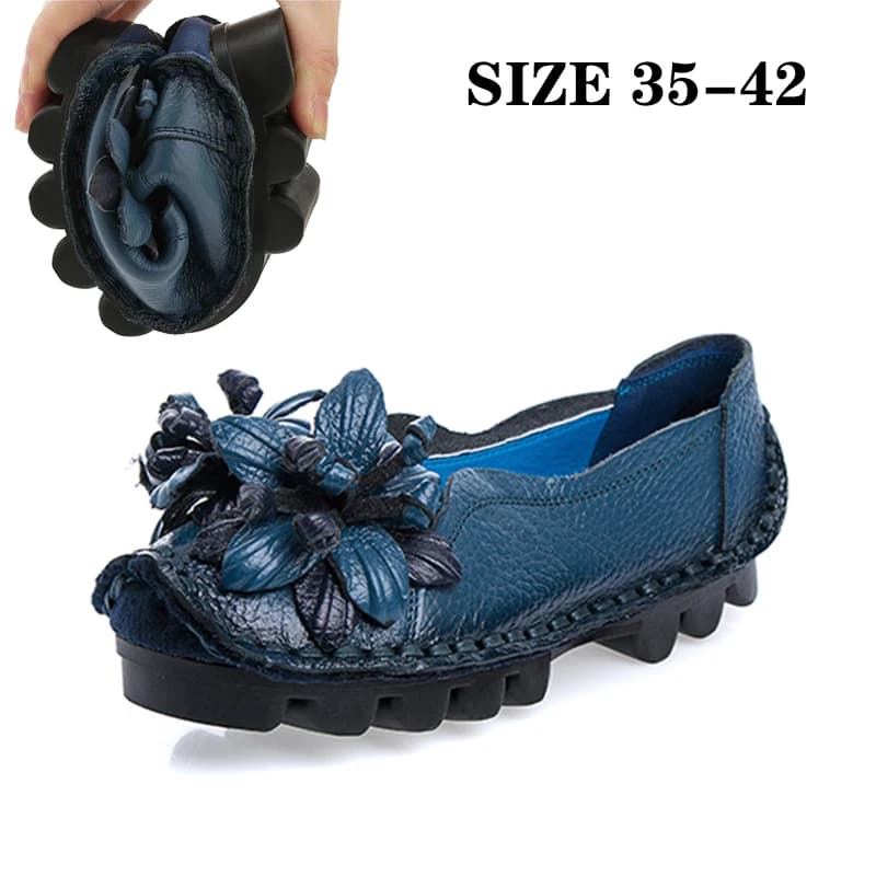 Ballerine vintage in vera pelle Scarpe Mocassini da donna Antiscivolo Mocassini blu Scarpe da guida impermeabili da donna Taglia grande 42