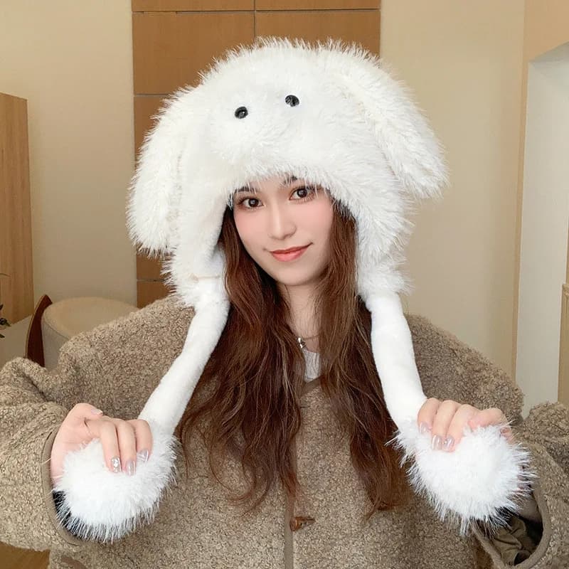 Cute plush simulation puppy Lei Feng hat with mobile ears Protection hat for windproof and cold-resistant ears thickened for autumn