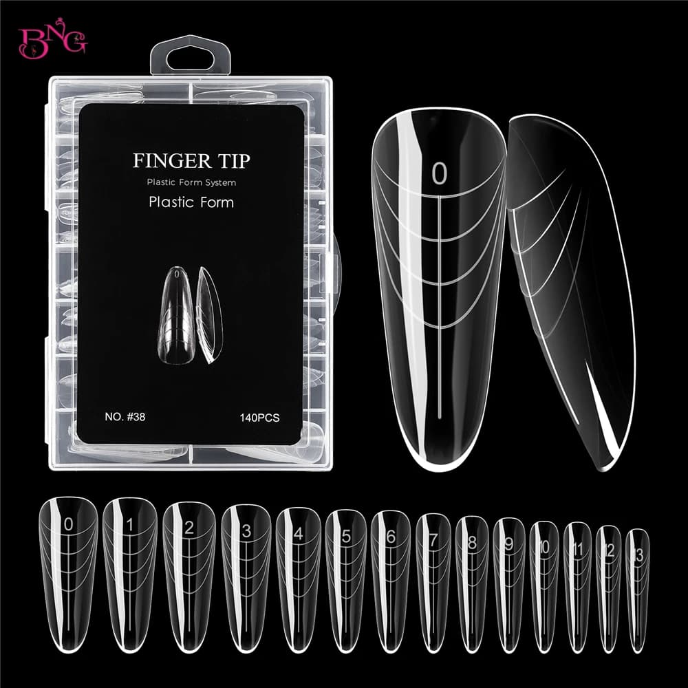 BNG 140 pezzi doppie forme per unghie per gel per unghie poli stampi per unghie classici alla mandorla per gel costruttore gel di estensione poli salone di design per nail art