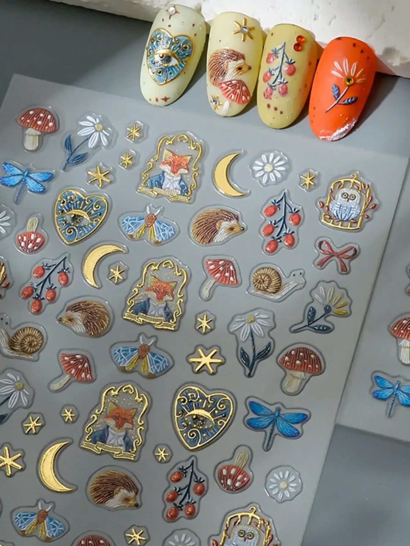 1pc Jelly 5D Badger, Fox, Mushroom, Cute Black Cat Slider Nail Art Stickers, DIY Nail Polish Decals Nails Nail Supplies