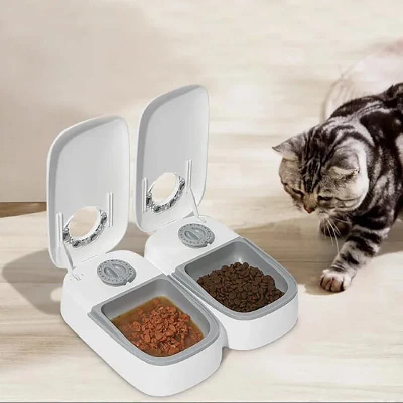 2 Meals Timed Automatic Dog Feeder Dual Bowls Smart Cat Food Dispenser Wet Dry Pet Food Dispenser Pet Feeder Cat Accessories