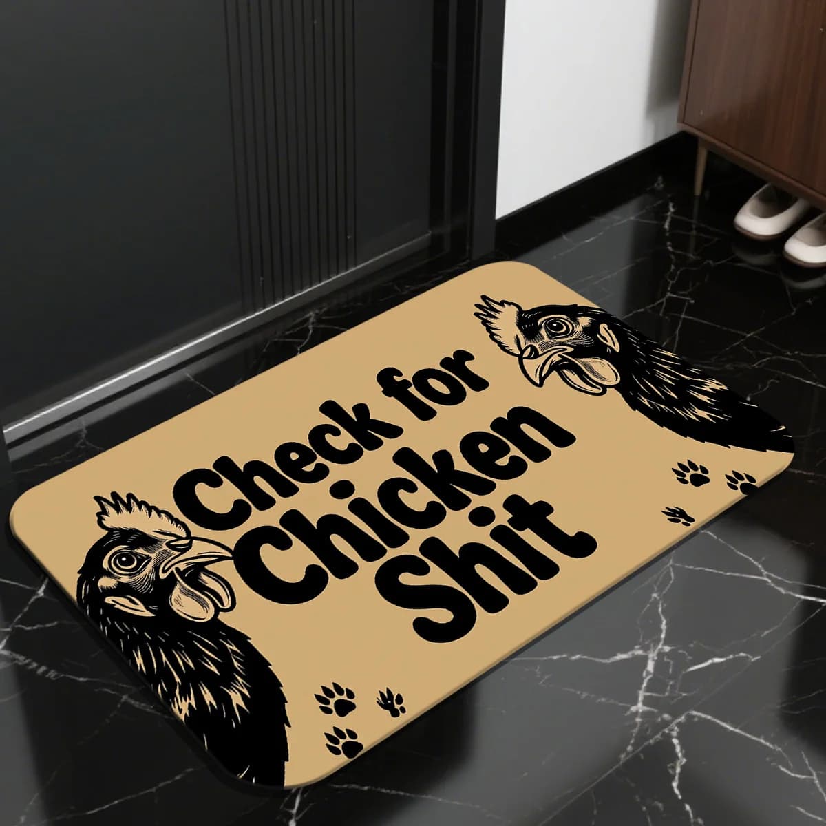 1 tappetino da ingresso con motivo a gallina – Divertente design con gallo per fattoria, cucina e ingresso