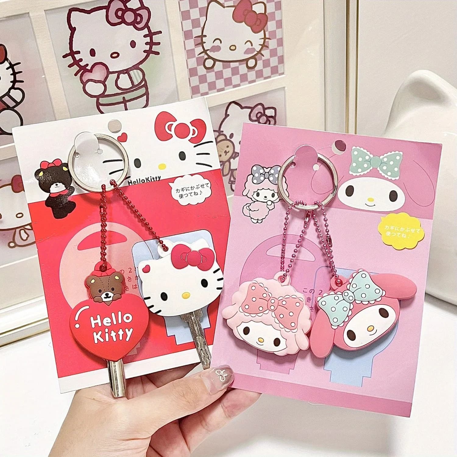 Kawaii Sanrio Hello Kitty Silicone Key Protective Dust Cover Cartoon Anime My Melody Portable Keyring Anti-Smarriage Gift for Girls