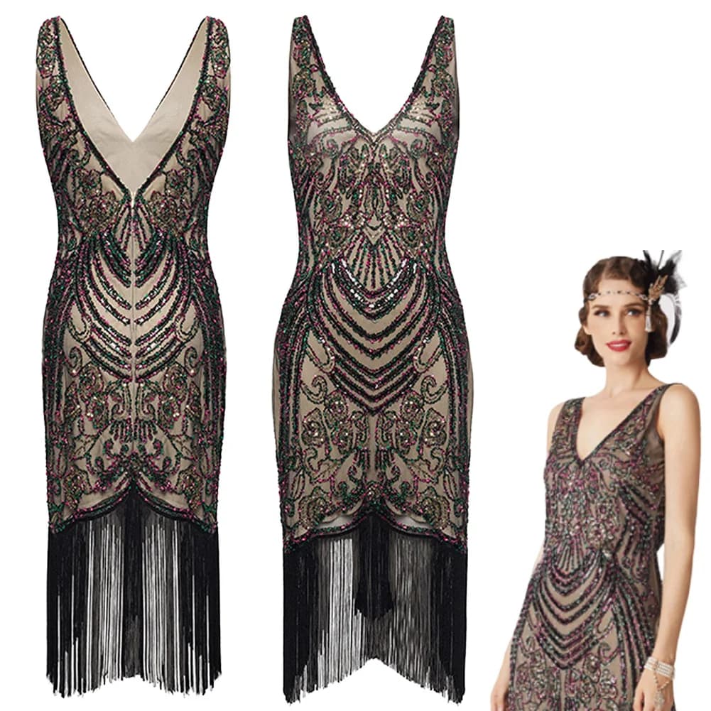 Vestito operato anni '20 Lady Cosplay per le donne Abito Gatsby con frange di paillettes Abbigliamento Costume di scena storico Abiti da festa per donna adulta