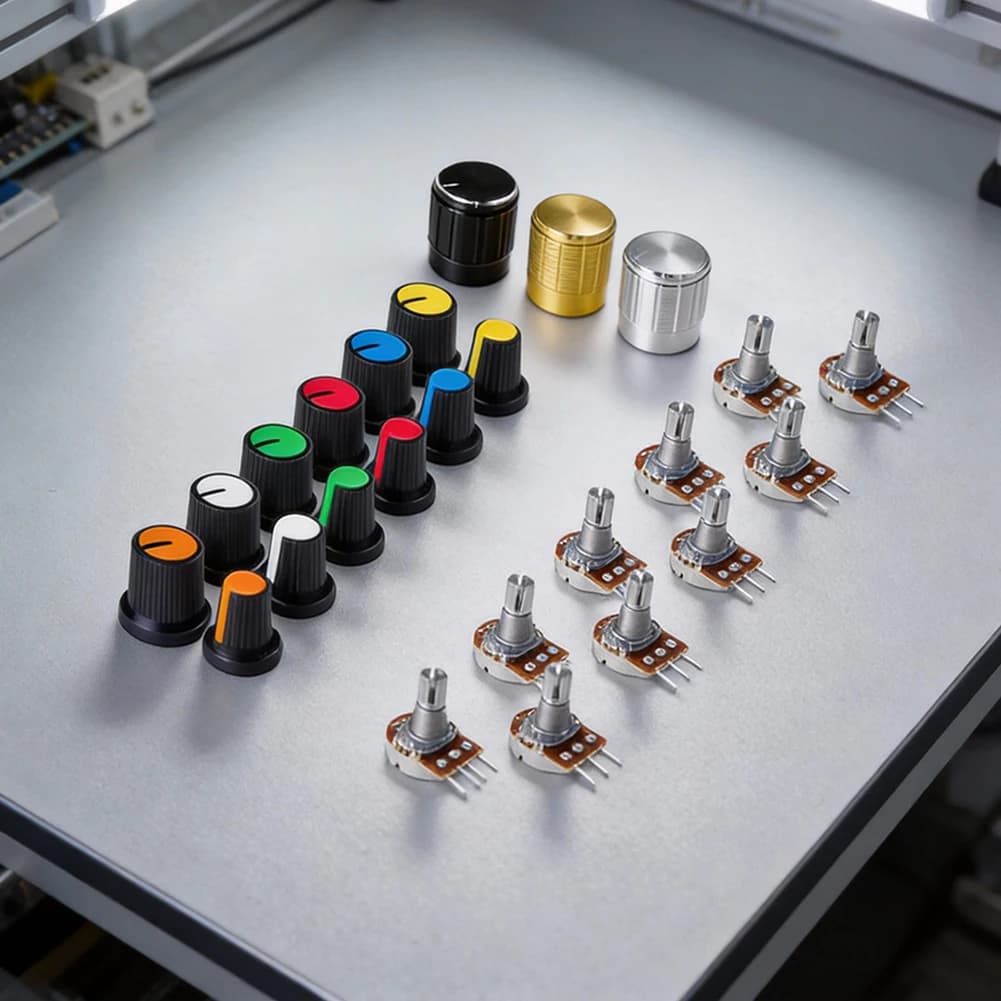Kit di potenziometri da 84 pezzi con manopole per progetti Arduino e pedali per chitarra con resistori lineari da 1K a 1M Ohm.