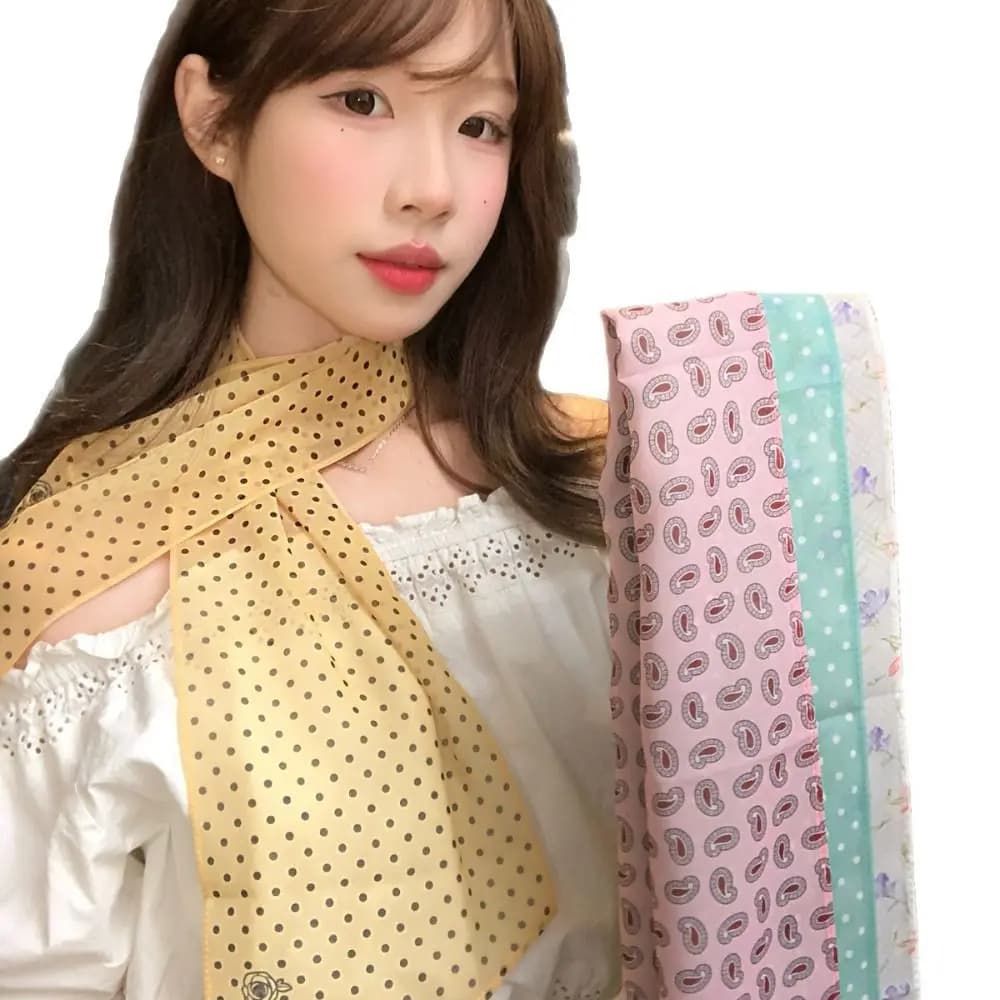 New Polka Dot Pattern Floral Long Scarf Polyester Decorative Belt Lightweight Performance Props Hip Scarf
