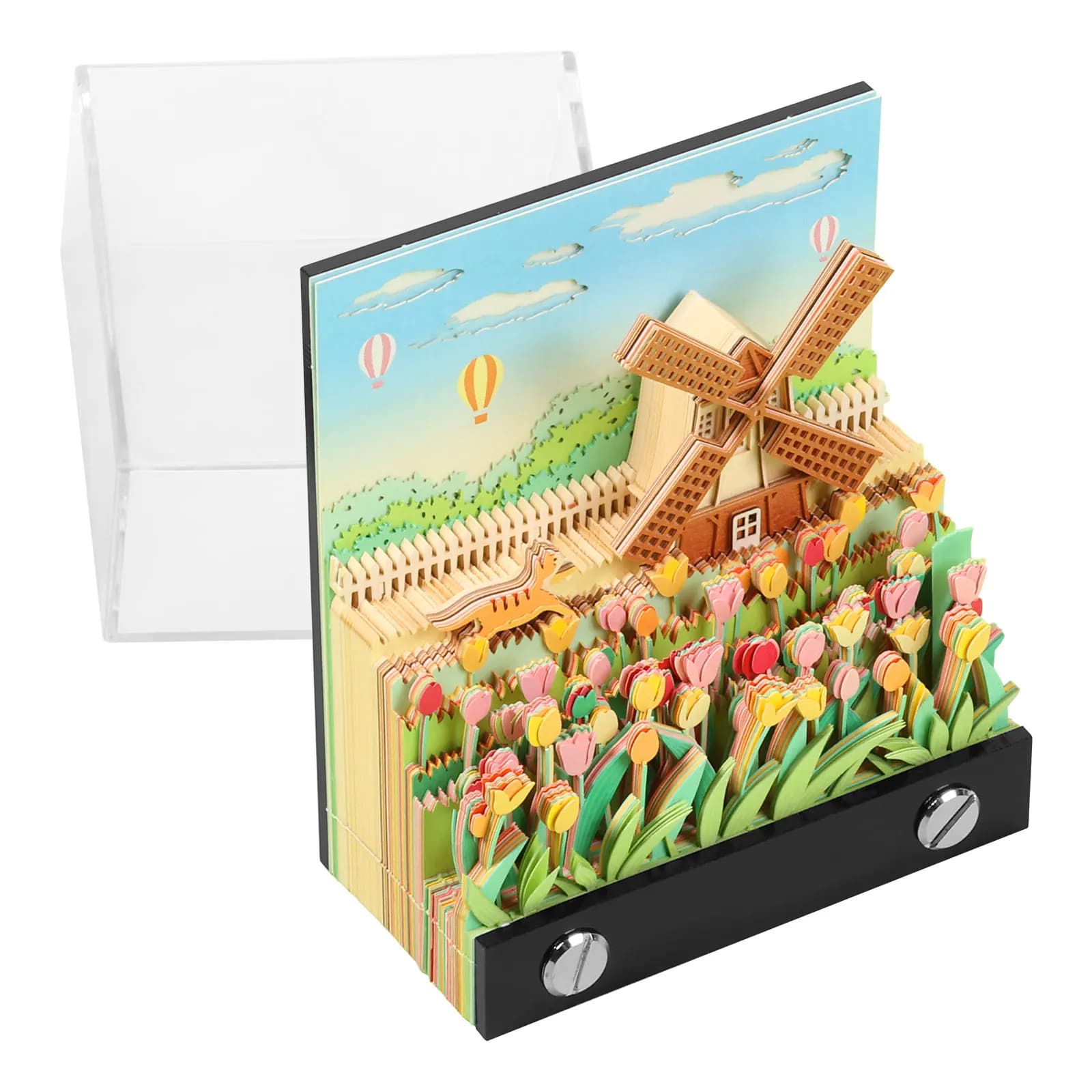 3D Stereo Notepad with Dust Proof Cover Tear Away Paper Carving Garden Windmill Sticky Note Christmas Decoration Ornaments