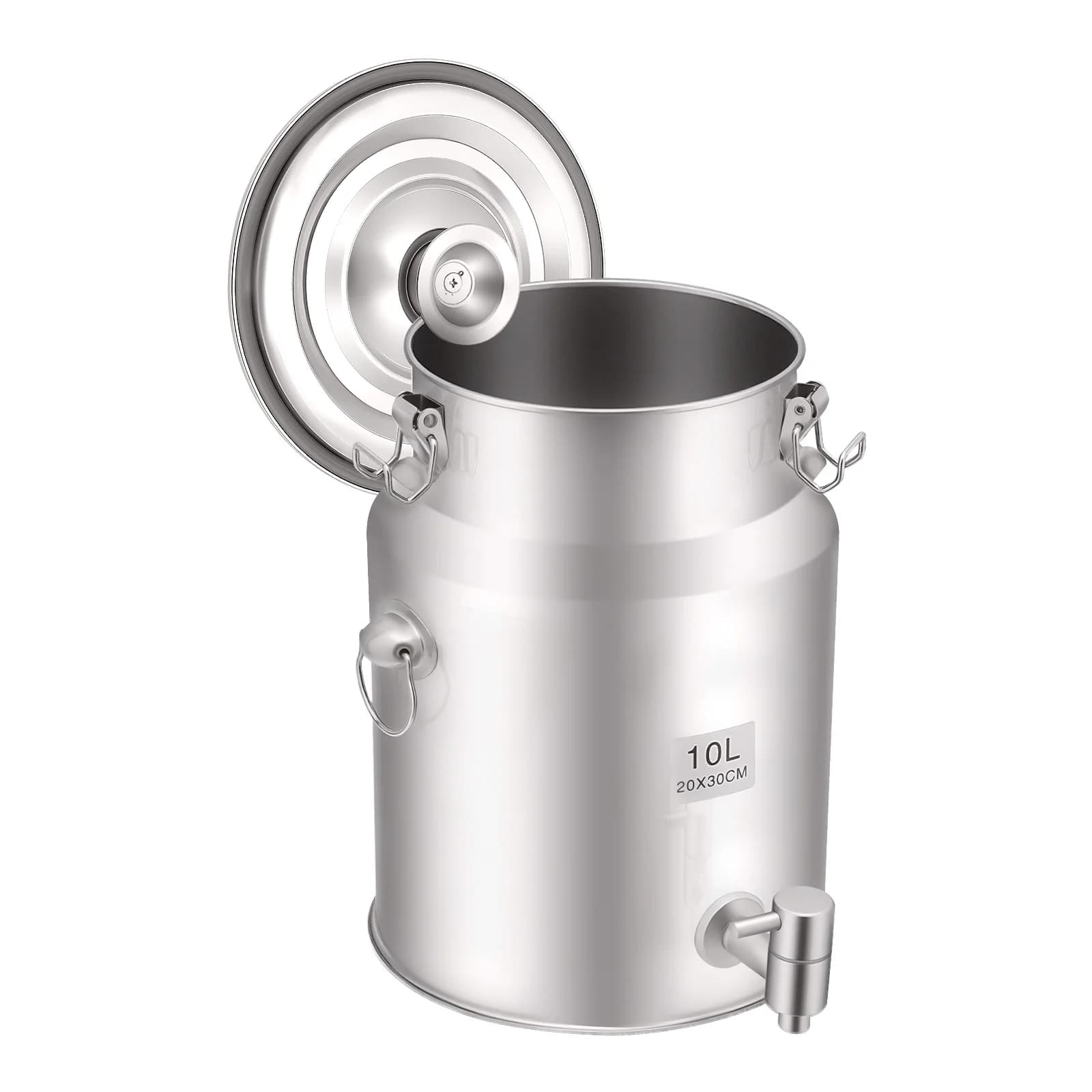 10L 304 Stainless Steel Beverage Dispenser With Spigot Three Buckle Sealing Lid Dual Carry Handles Wall-mounted Inner Hook Flat Base Tabletop Milk Juice Honey Storage Vessel