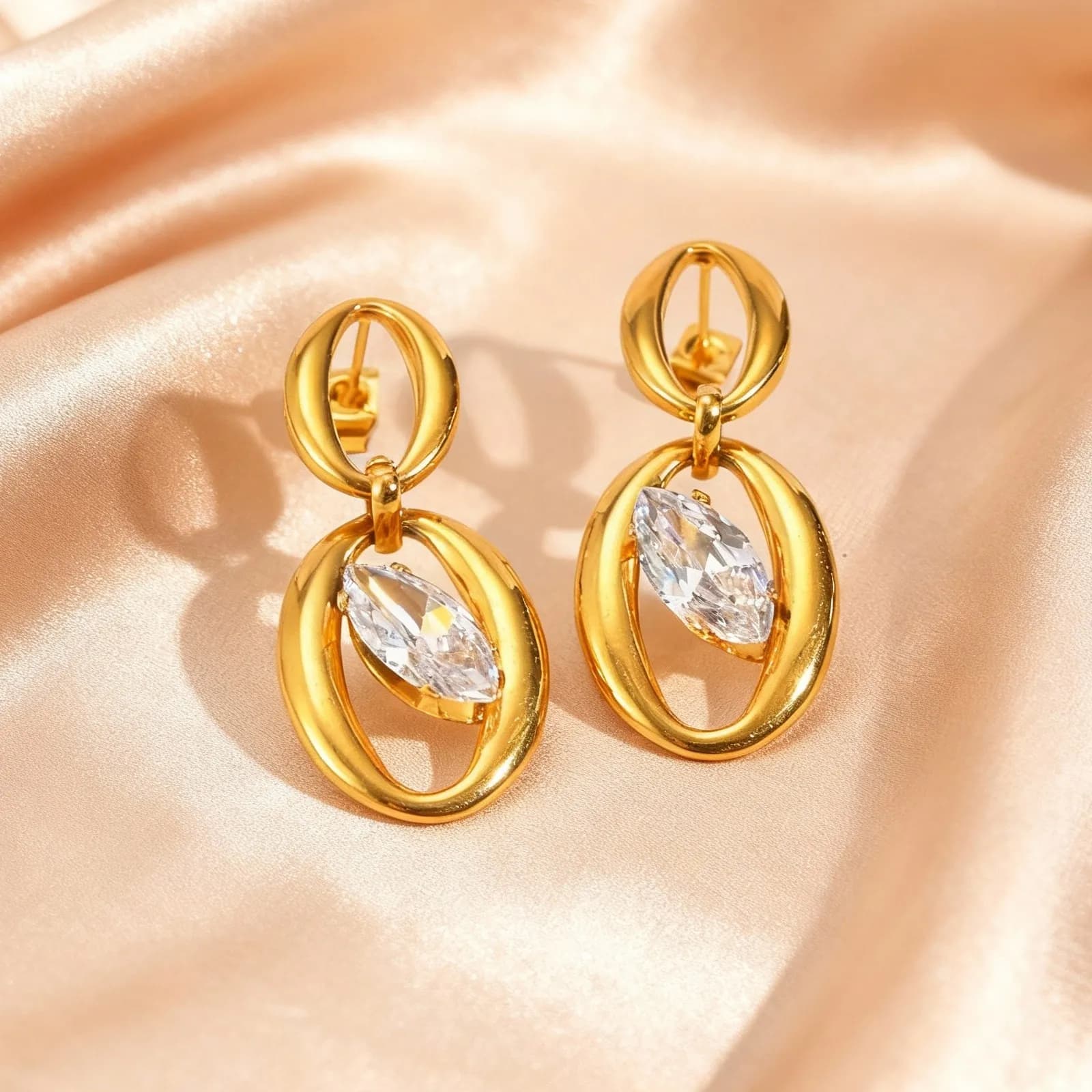 Minimalist Geometric Zircon Drop Earrings for Women, 18K Gold Plated Stainless Steel Waterproof Jewelry Gifts