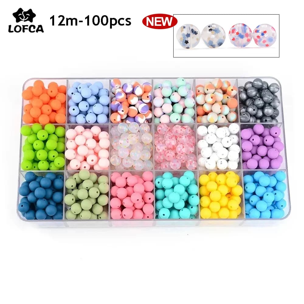 LOFCA 12mm 100 pz/lotto Slicone Perline Food Grade Baby Massaggiagengive Perline Rotonde Bambino Masticabile Dentizione Perline silicone massaggiagengive per Fai Da Te