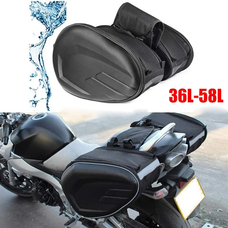 Nero 36-58L Borse laterali per moto Impermeabile Scooter Coda Bagagli Valigia Borsa da sella Moto Casco laterale Borse da viaggio da equitazione