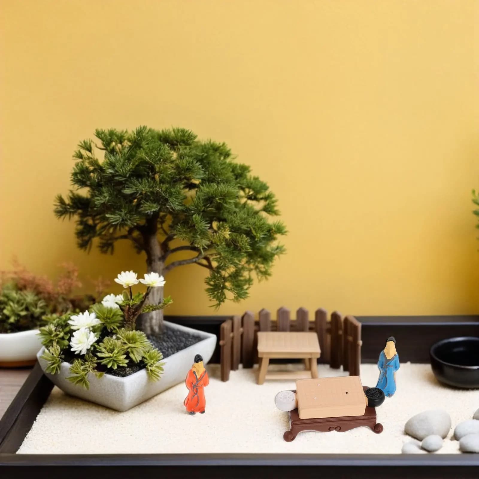 5Pcs Miniature Asian Chess Player Decor Set Chinese Chess Statue Bonsai Ornaments Micro Landscape Ornament Miniature Desk Decor